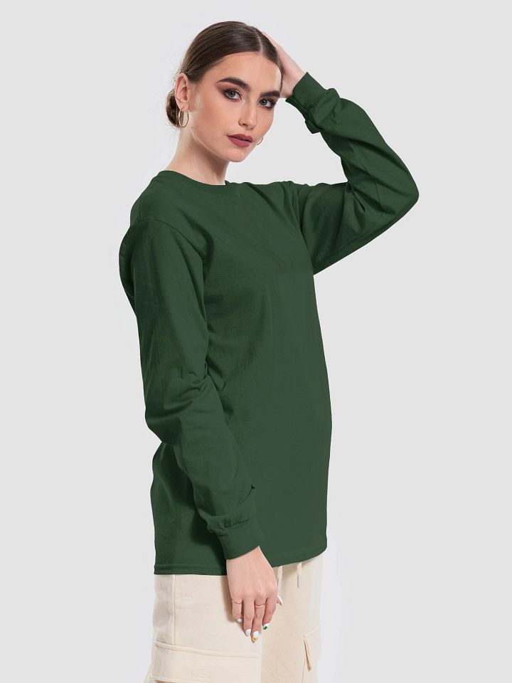 Plain Color Forest Green Long Sleeve T-Shirt product image (2)