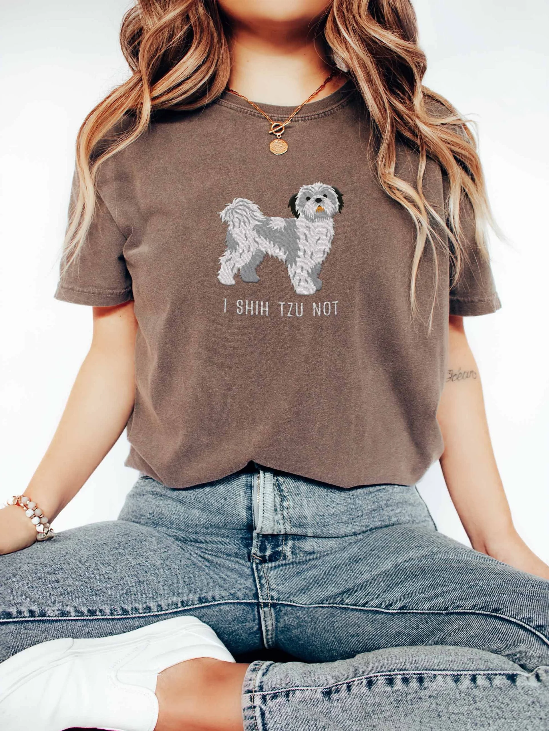 I Shih Tzu Not T-Shirt(Embroidered) of a Shih Tzu(Blue & White) product image (2)