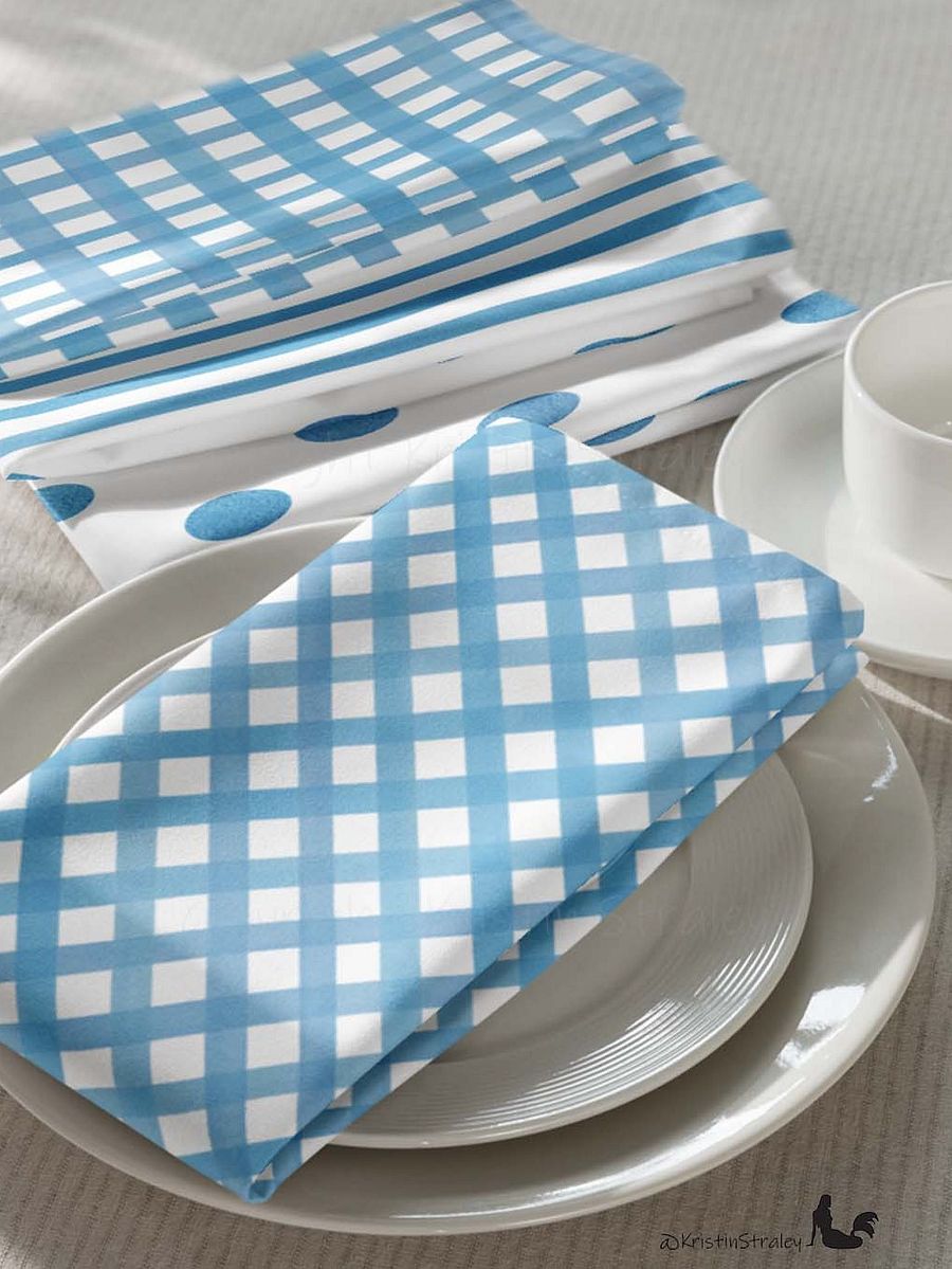 Blue Gingham Set on White Cloth Napkins Set of 4 product image (4)