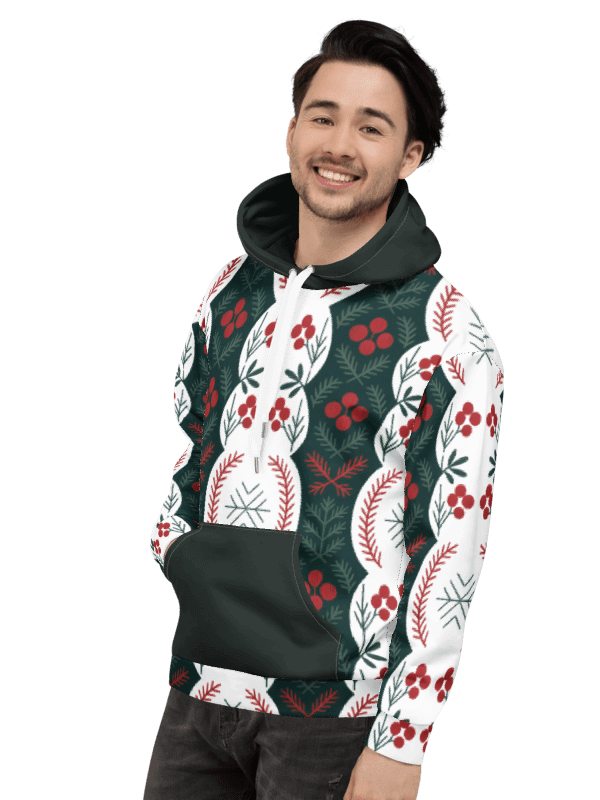 Festive Folk Art Hoodie – Holly & Pine Edition white product image (2)
