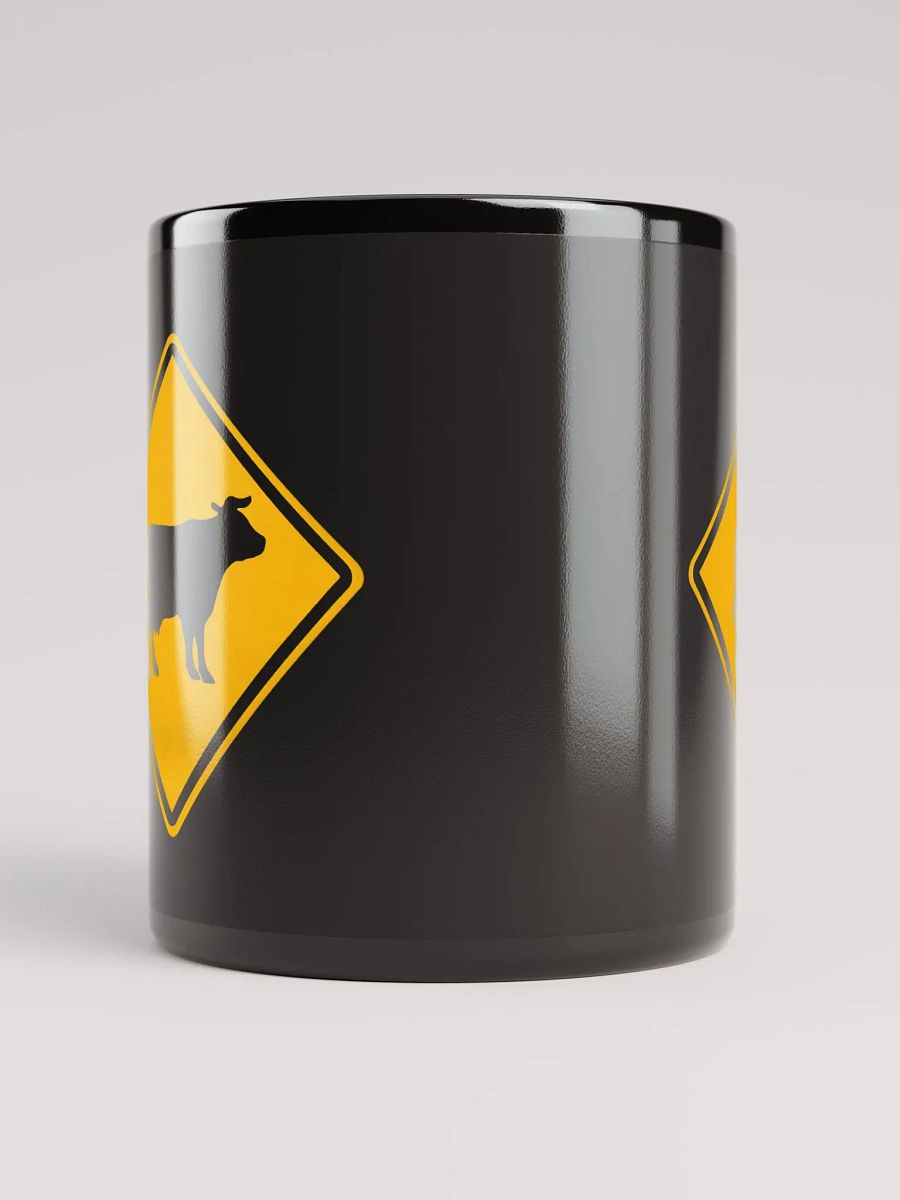 "Cow crossing sign" black glossy mug product image (4)