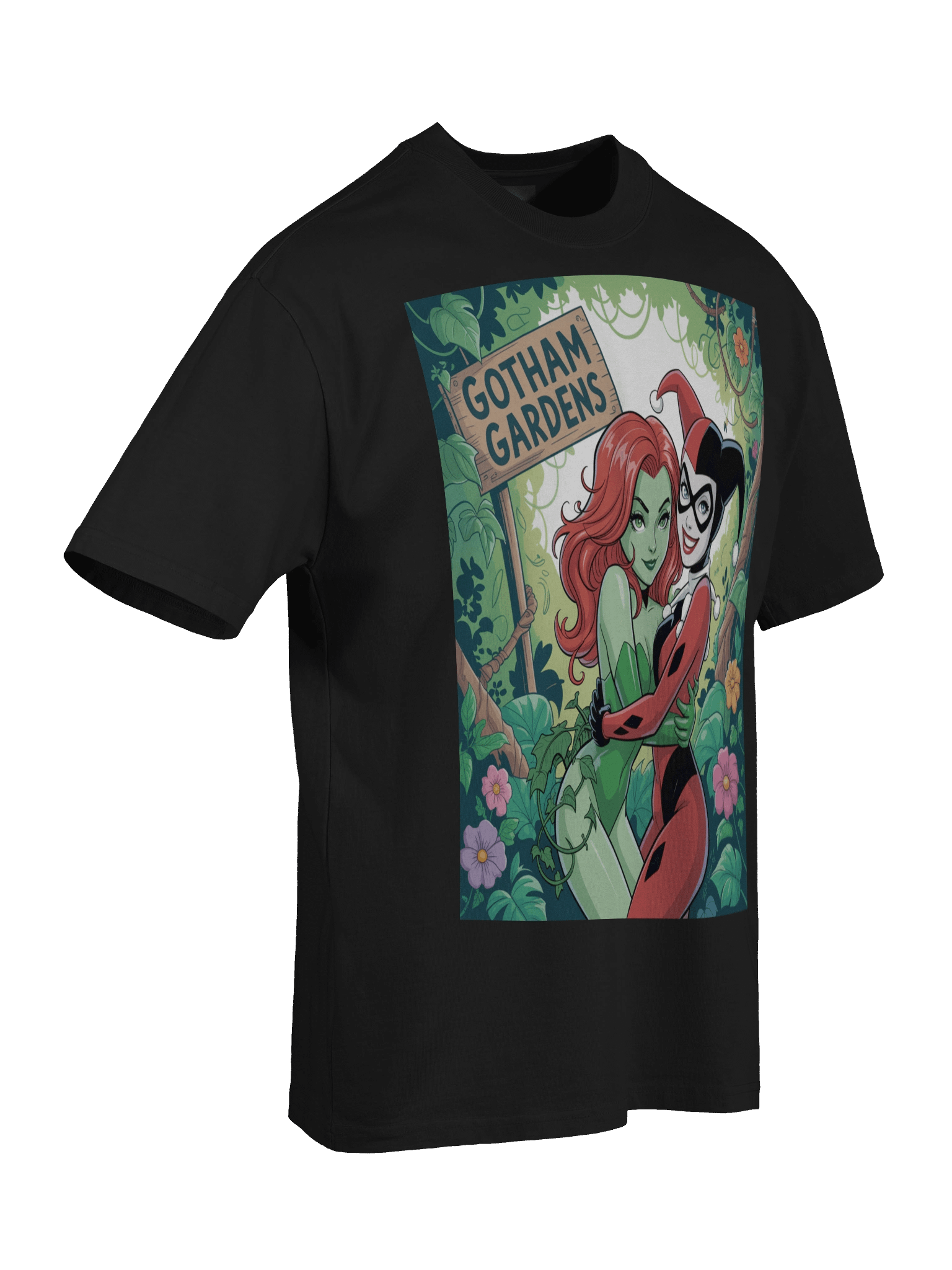 Gotham Gardens Embrace: Poison Ivy & Harley Quinn Verdant Vortex Oversized Faded Unisex T-Shirt product image (8)