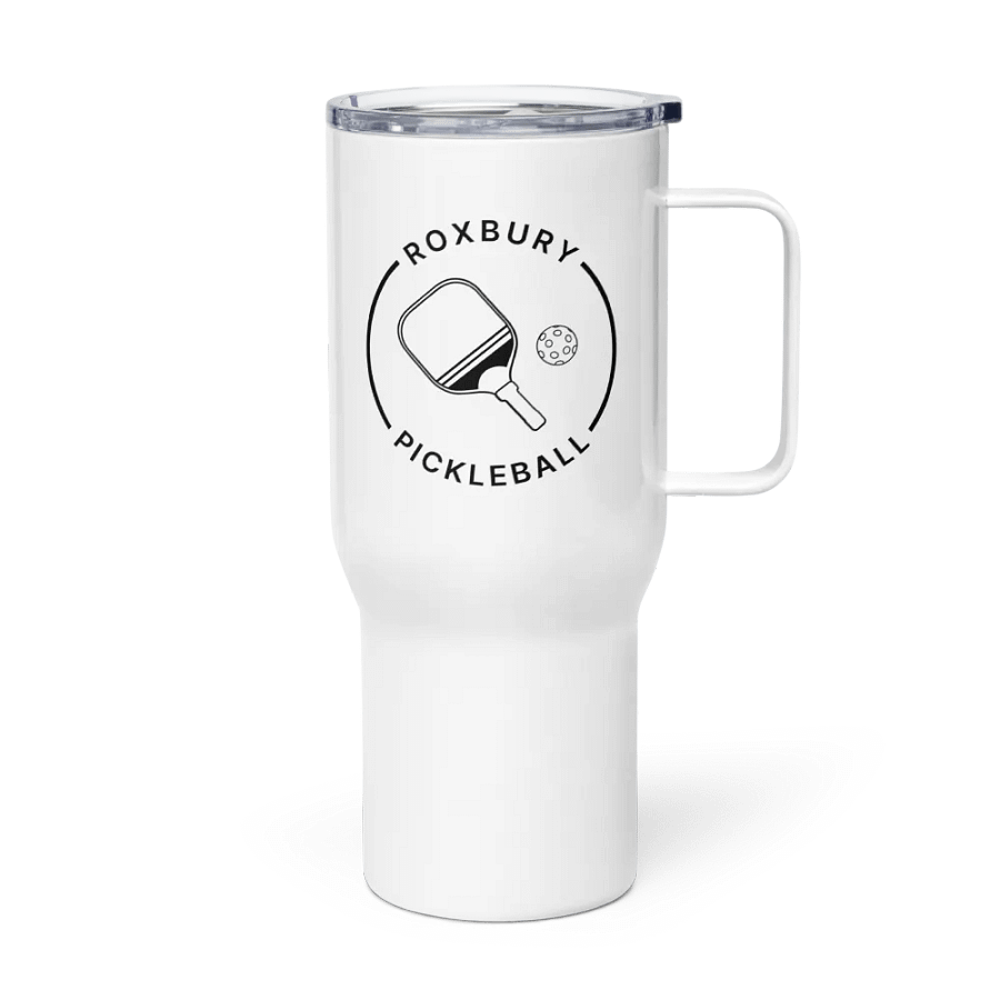 White Roxbury Pickleball Logo Travel Mug with Handle product image (3)