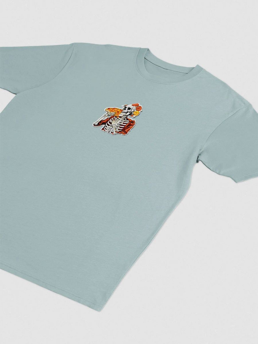 Floral Embroidered Elegance: Pizza-Loving Skeleton Tee product image (17)