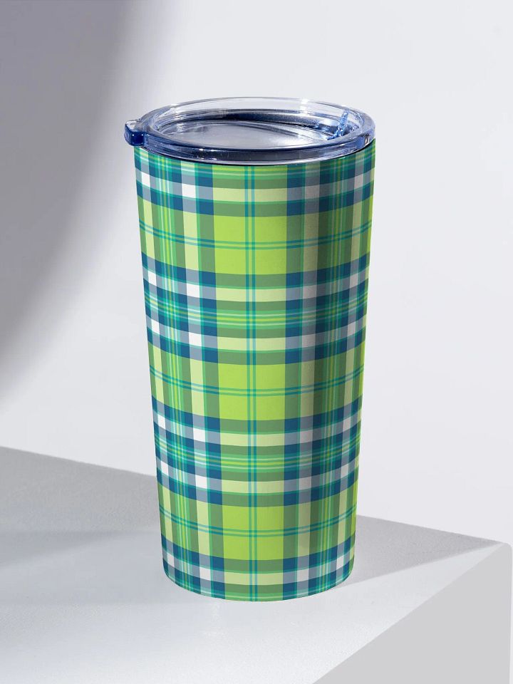 Lime Green and Turquoise Plaid Travel Tumbler product image (1)