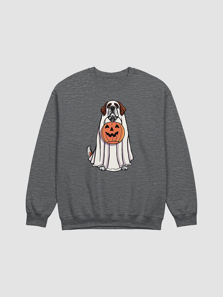 Funny Halloween Saint Bernard Sweatshirt | Funny Dog Wearing a Ghost Costume and Holding a Pumpkin Basket product image (7)