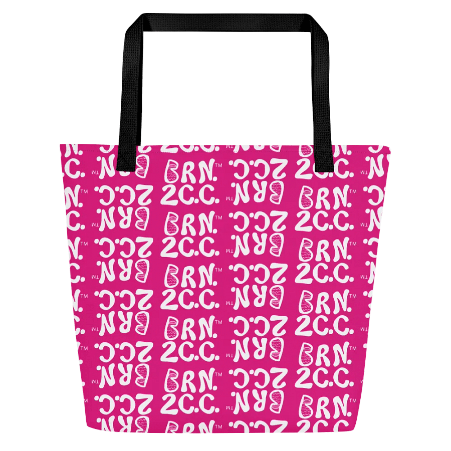 BRN.2C.C.™ | Large Tote Bag with Pocket | Coastal Classic | All-Over Logo Print | White Logo Repeat on Vibrant Pink product image (3)