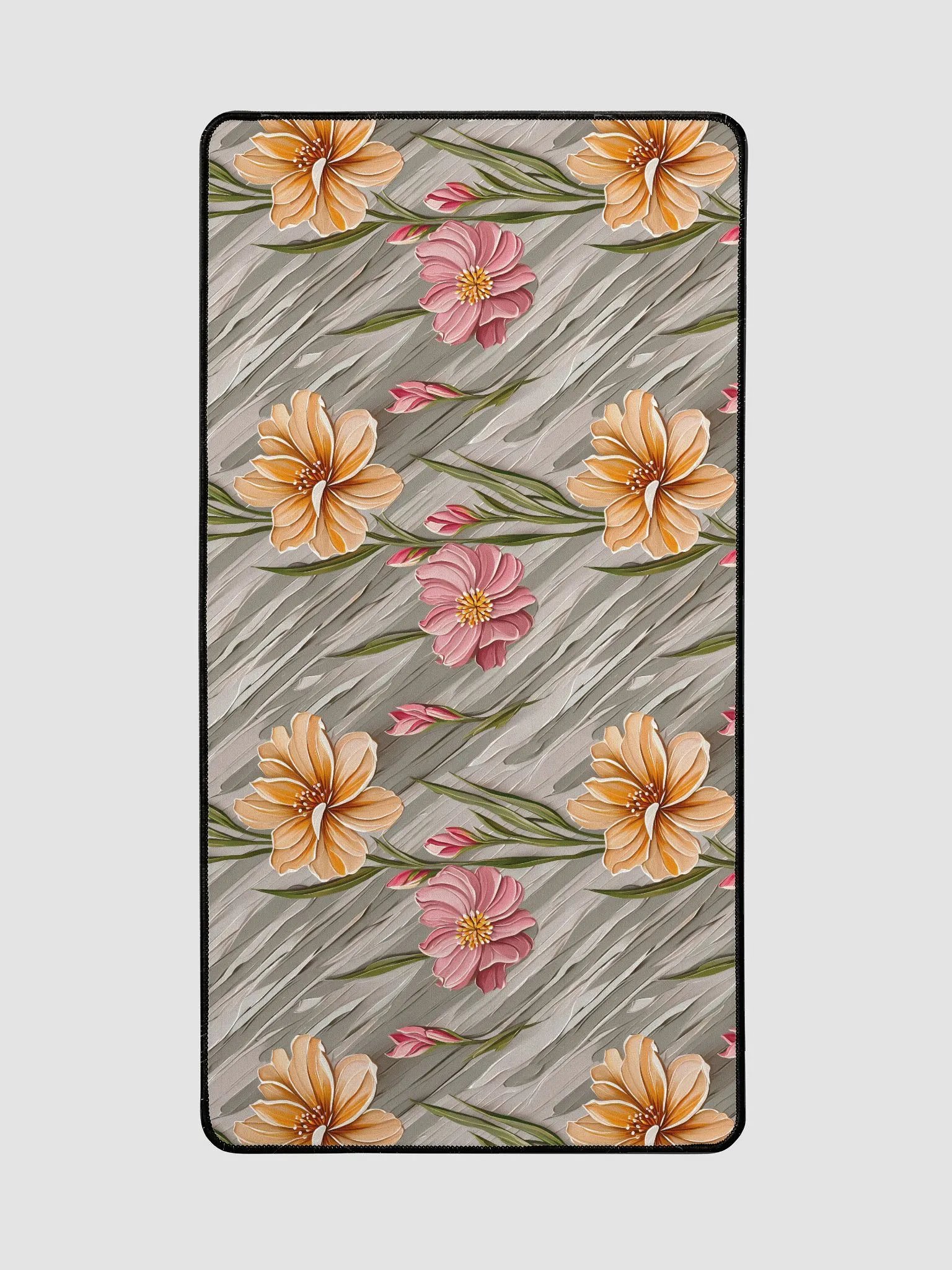 Desk Mat (31.5x15.5 inches) - Painted Flowers in Shades of Yellow and Pink product image (2)