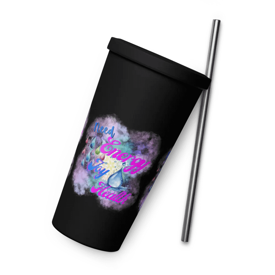 Insulated Tumbler with straw  with beautiful swirly  water drop splash and drops design, product image (6)