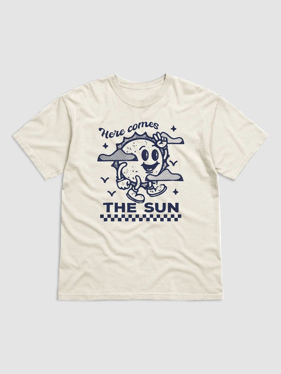 Here Comes the Sun | Motivational Retro-Style Hipster T-Shirt of a Sun Mascot on a Checkerboard Pattern product image (16)