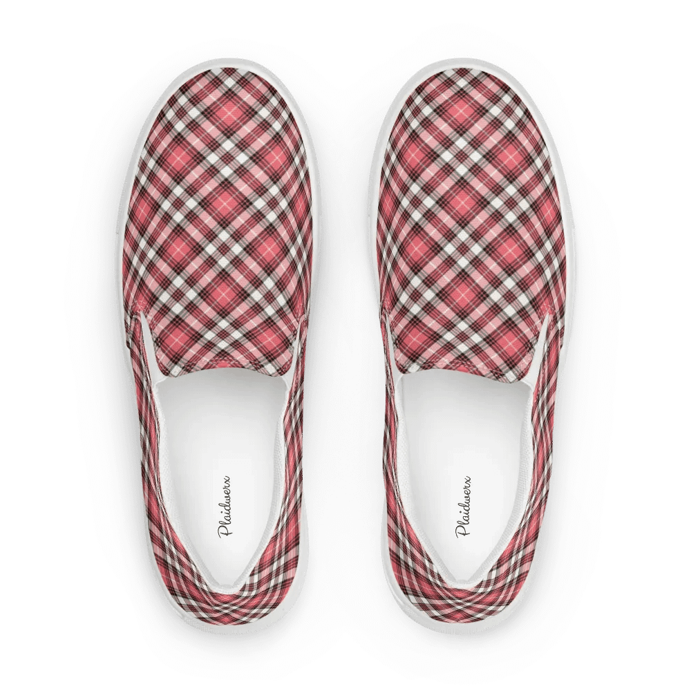 Coral Pink, Black, and White Plaid Women's Slip-On Shoes product image (1)