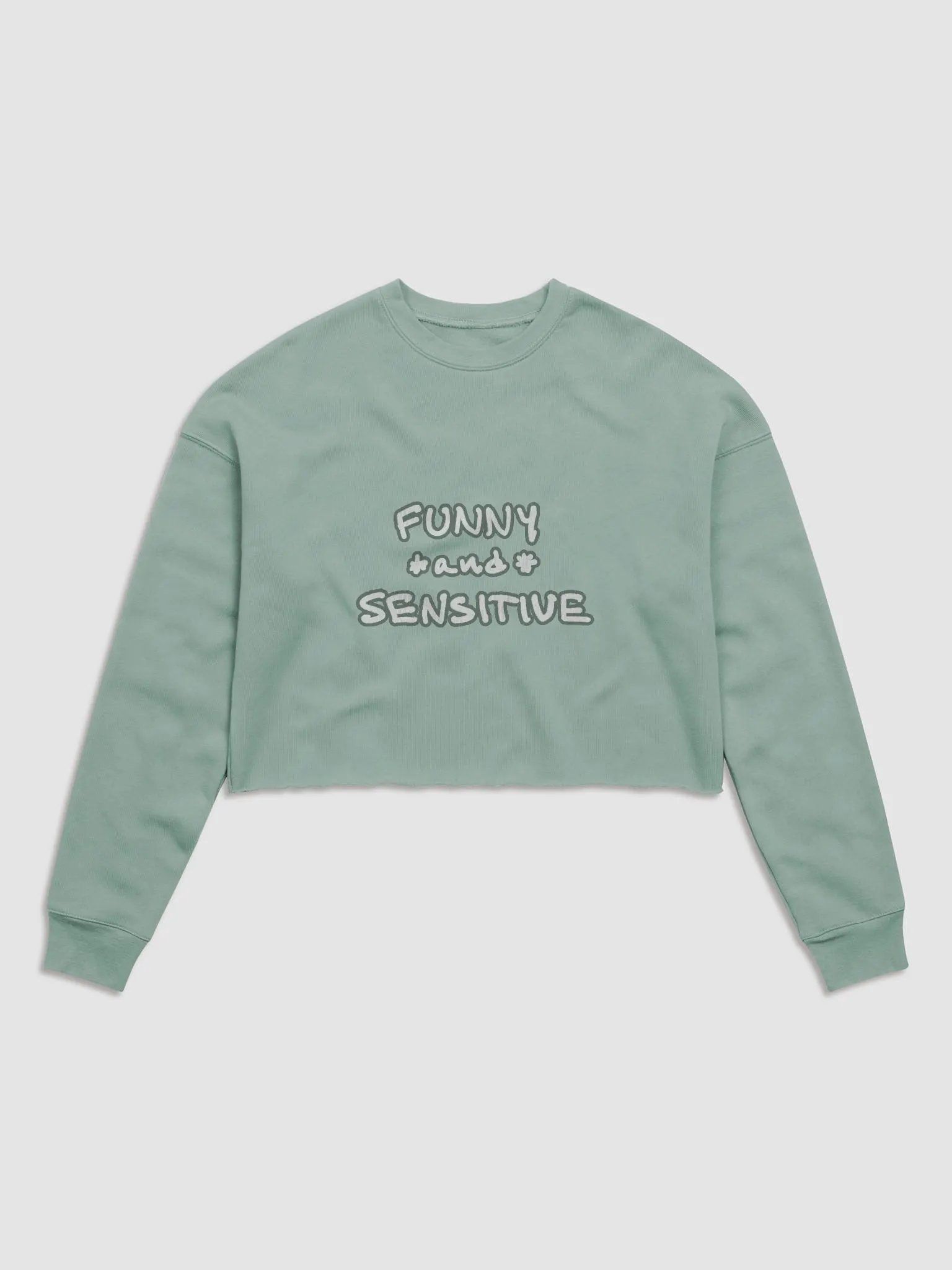 FUNNY *and* SENSITIVE (lined design, #66796E) women’s fleece crop sweatshirt product image (10)