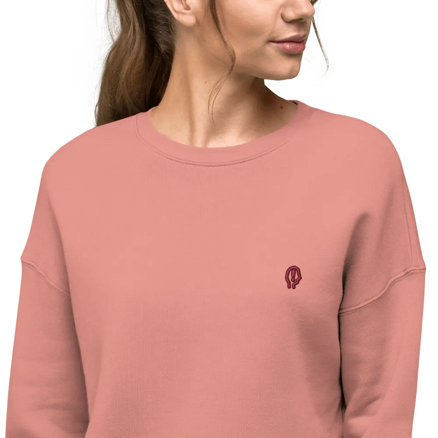 EXCLAIMING MENTALLY (rose design) embroidered fleece crop crew product image (33)