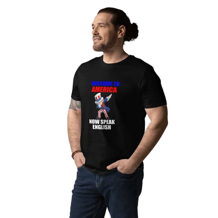 WELCOME TO AMERICA NOW SPEAK ENGLISH FUNNY GREETING SHIRT product image (12)