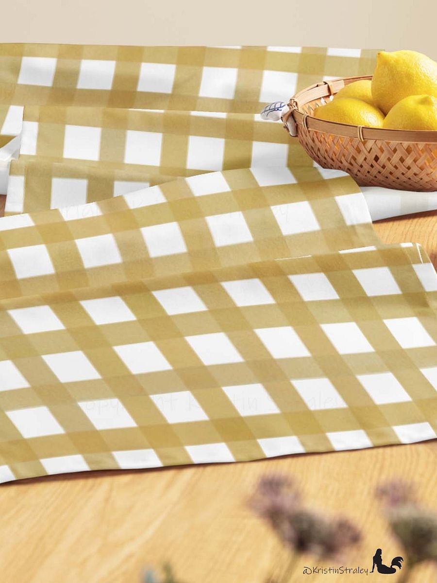 Mustard Yellow Gingham on White Table Runner product image (6)