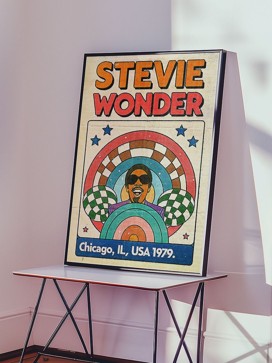 Stevie Wonder Chicago 1979 Poster | Vintage Soul Print | Retro Concert Art | Funk & R&B Music Decor | 80s Music Artwork | Mid-Century Funk Art Print product image (4)