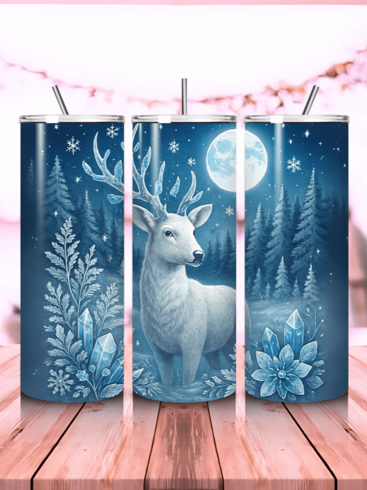 Winter Deer Night Scene Seamless Tumbler Wrap PNG – 20oz Skinny Sublimation Design with Majestic Wolf Silhouette & Snowy Night Landscape – Perfect Winter Gift – 300 DPI Instant Digital Download product image (1)
