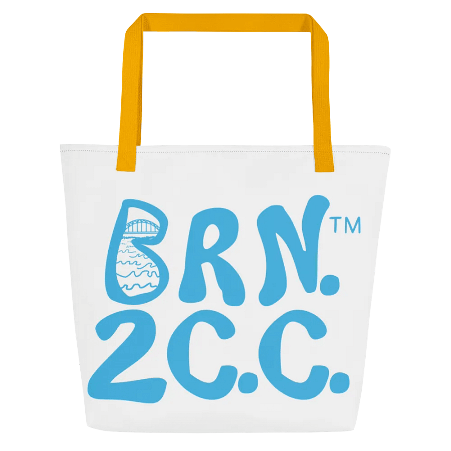 BRN.2C.C.™ | Large Tote Bag with Pocket | Coastal Classic | All-Over Logo Print | Blue Logo on White product image (4)