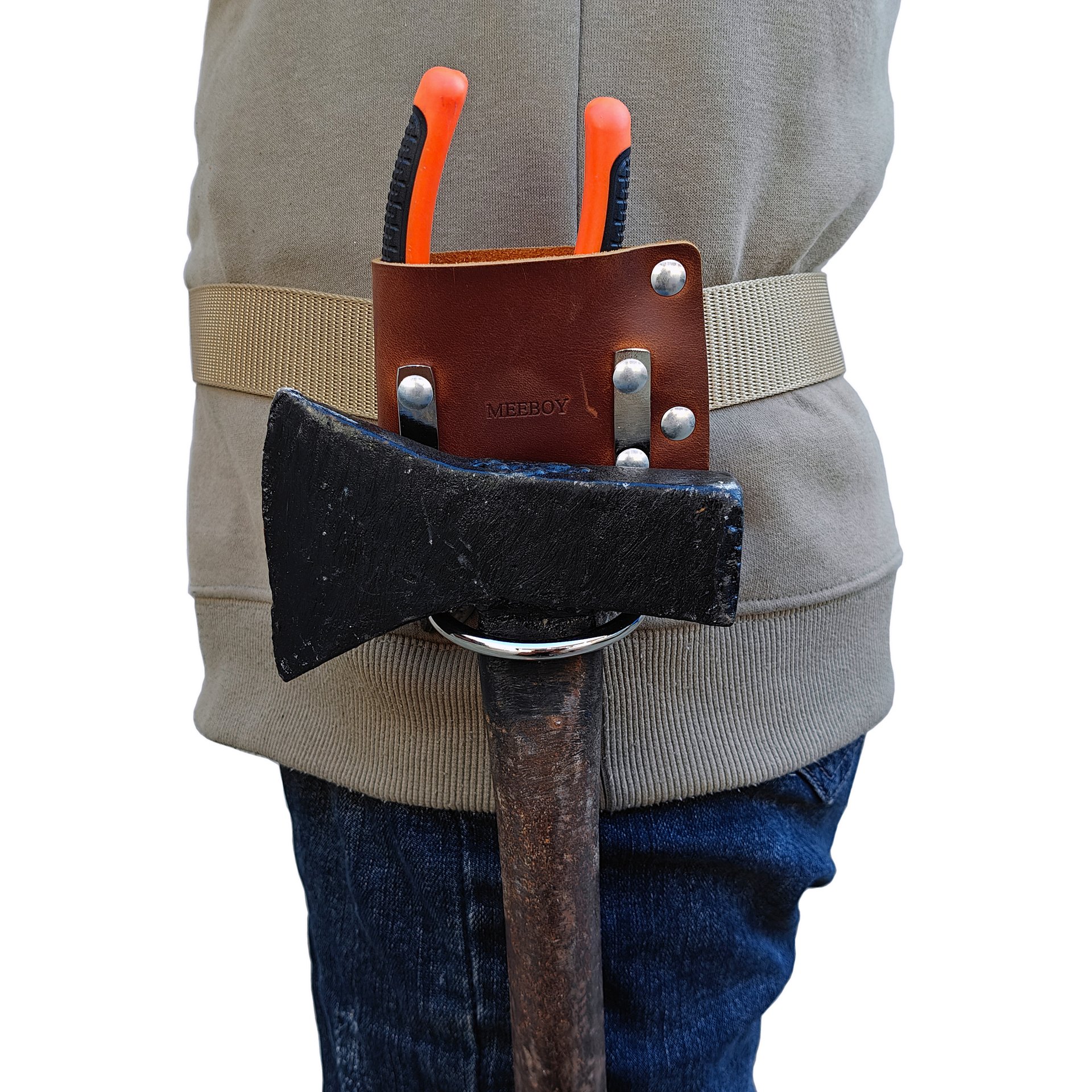 MEEBOY Leather Tool Holster, Leather Axe Belt Loop, Leather Hammer Holder for tool belt, heavy top grain leather axe holster product image (8)