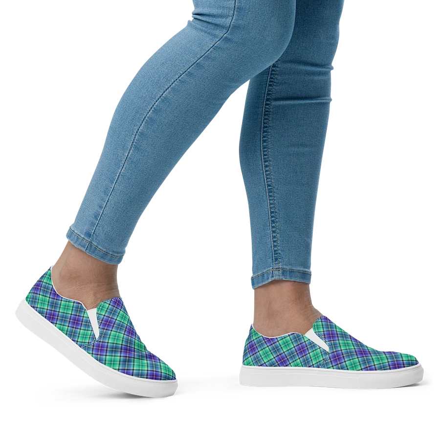 Bright Green and Purple Plaid Women's Slip-On Shoes product image (7)