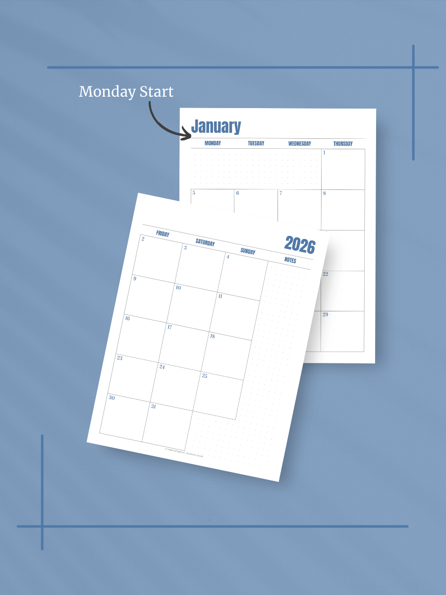 Jewel Tone Quarters 2026 Calendar - 2 Pages per Month, Monday Start, Letter Size product image (2)