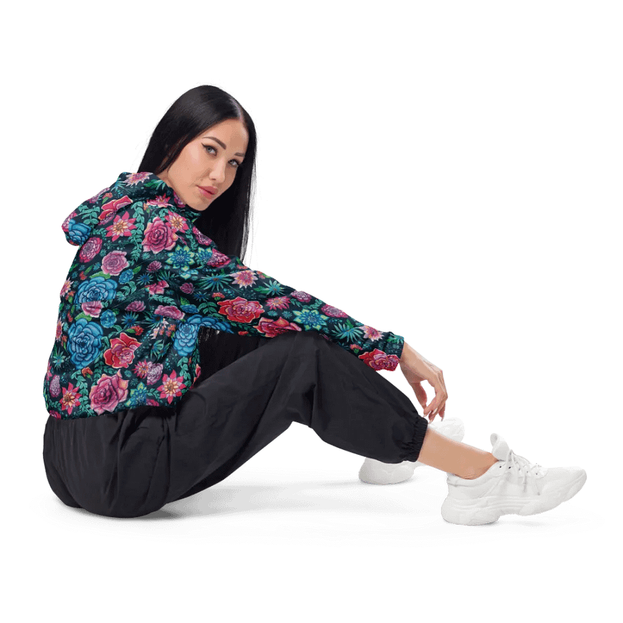 Bold Coastal Blooms | Women’s Cropped Windbreaker | Bold, Floral & Adventure-Ready product image (4)