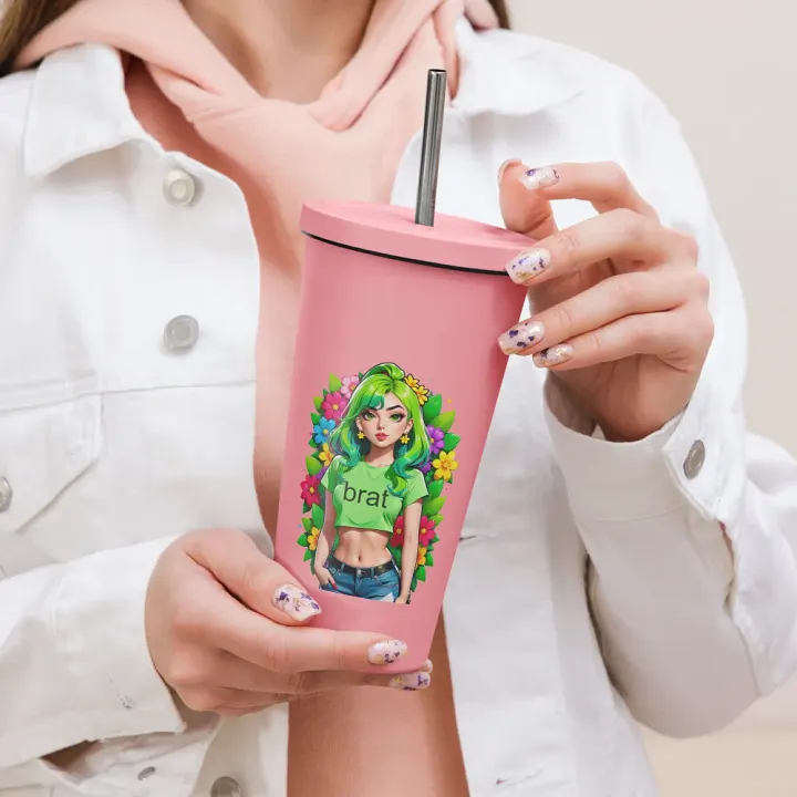 Brat 20 oz Tumbler Cup - Pink - Insulated Tumbler with a Straw v2 product image (2)