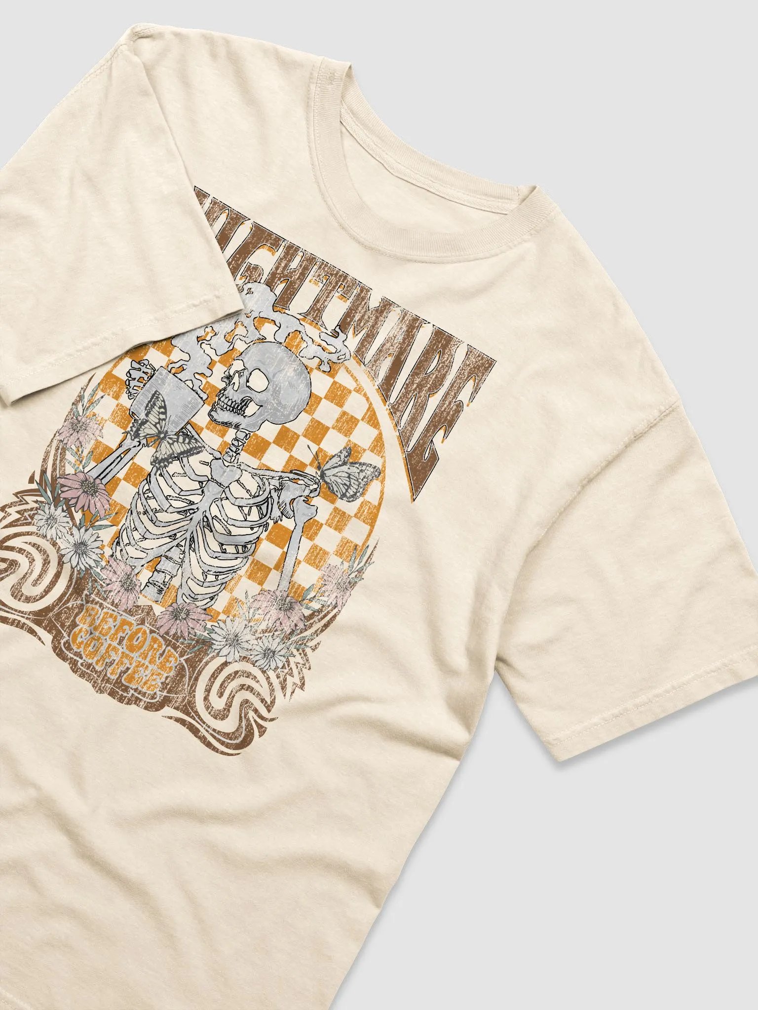 Nightmare Before Coffee Skeleton Drinking Coffee(2) T-Shirt | Funny Fall and Halloween Skeleton Design for Coffee Lovers product image (15)