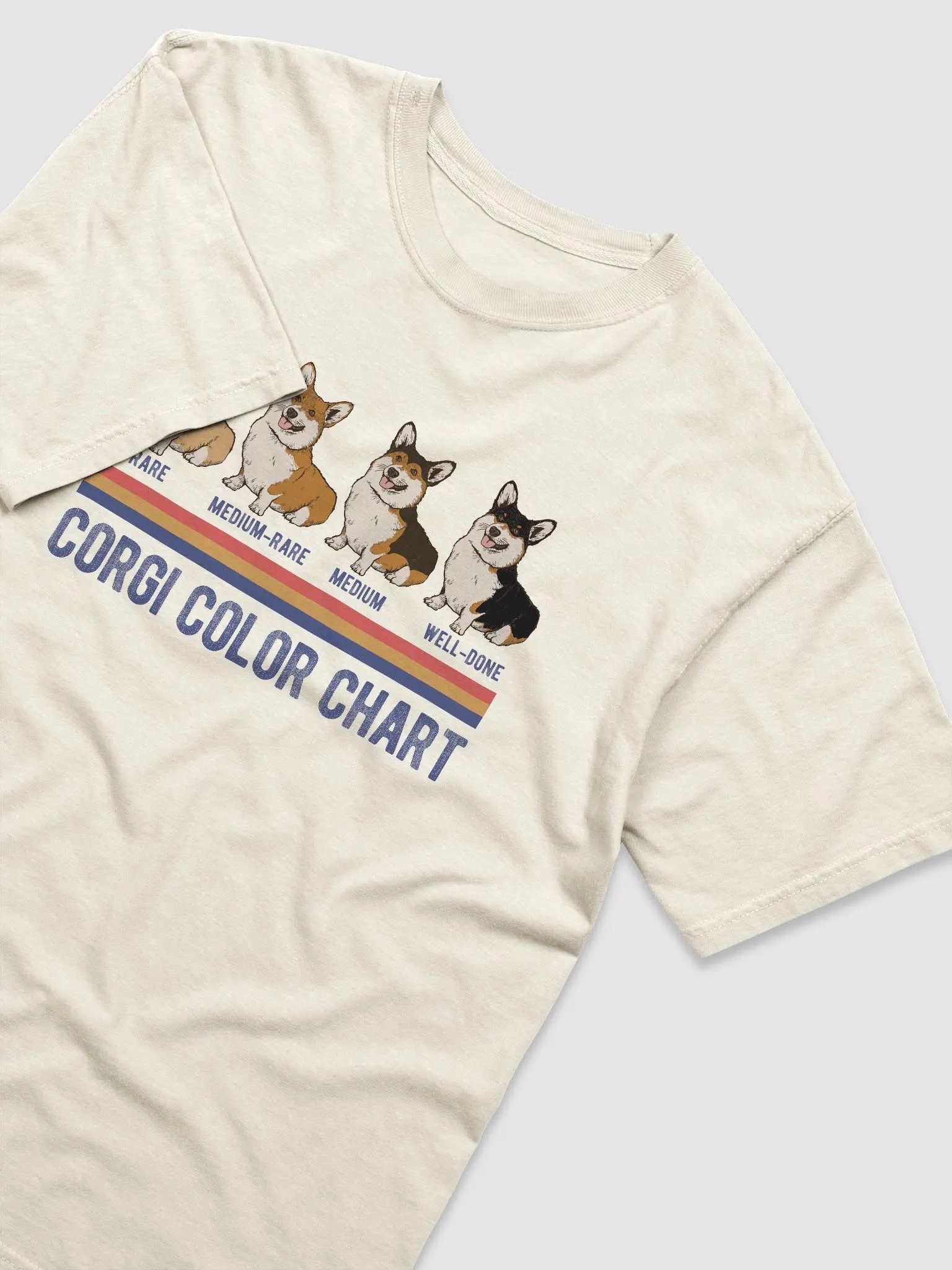 Welsh Corgi Color Chart T-Shirt | Funny Retro-Style Corgi Color Types Using Steak Colors for Reference product image (3)