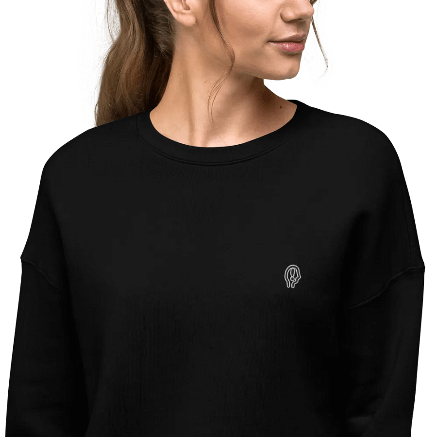 EXCLAIMING MENTALLY (L.C., B&W) embroidered fleece crop crew product image (11)