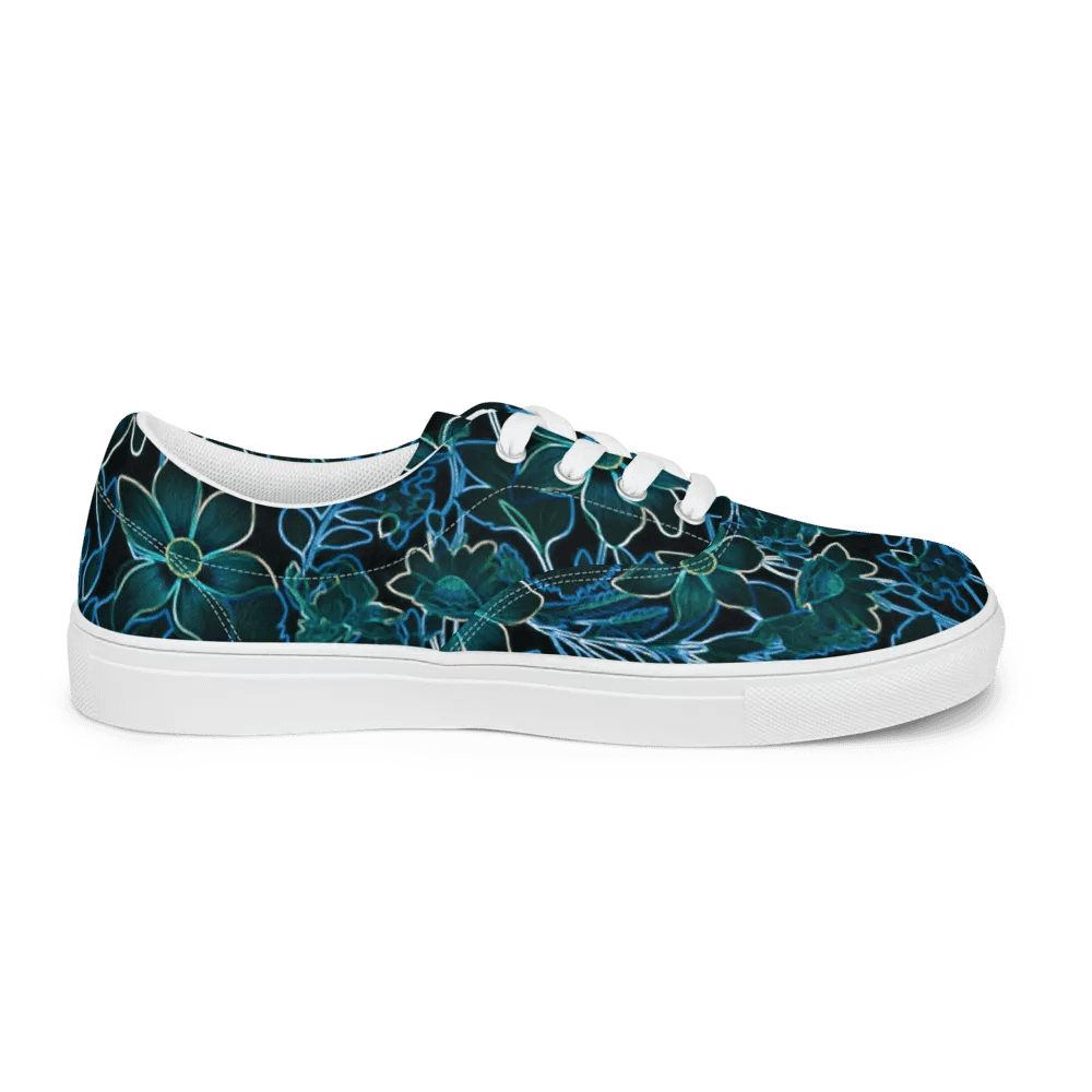 Trippy Floral Teal /Women's Lace-Up Canvas Shoes by Allcolor product image (9)