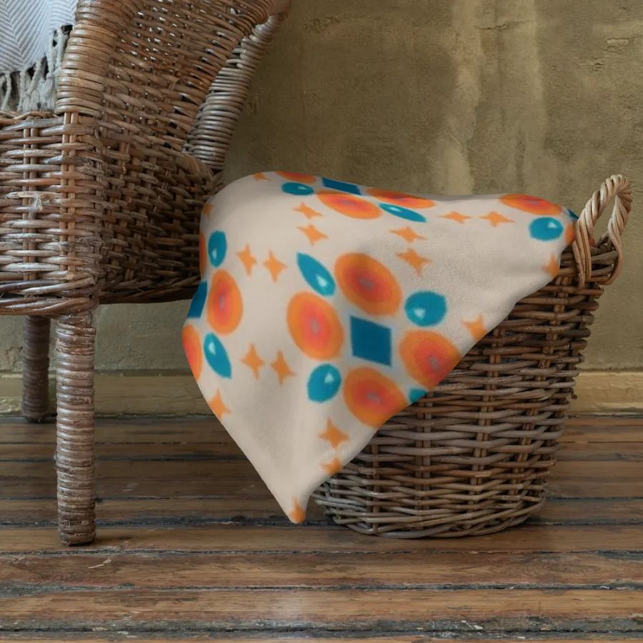 Cream Orange & Blue Diamond Floral Throw Blanket product image (10)
