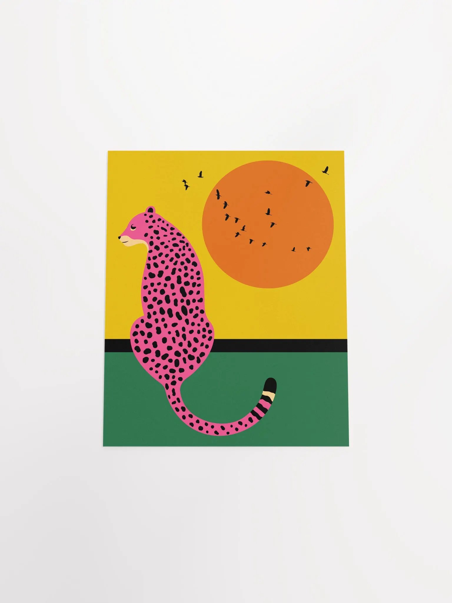 Pink Leopard with Sunset Scenery Colorful Art Print product image (9)