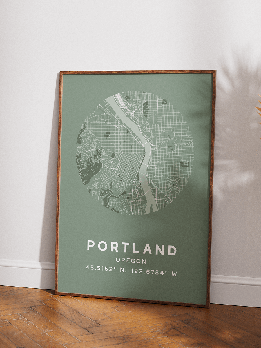 Portland Street Map Poster – Sage Green Minimalist Circular City Art product image (3)