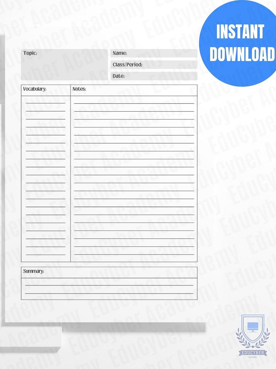 Cornell Notes Template Printable | 8.5x11 Study Guide PDF for Students & Teachers product image (6)