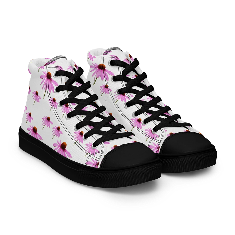 Abstract Delicate Pink Repeating Cone Flowers Women's Black Toe High Top Canvas Shoes product image (36)