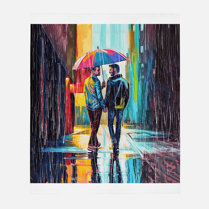 Gay Couple In The Rain – Colorful Two Hearts Throw Blanket product image (1)