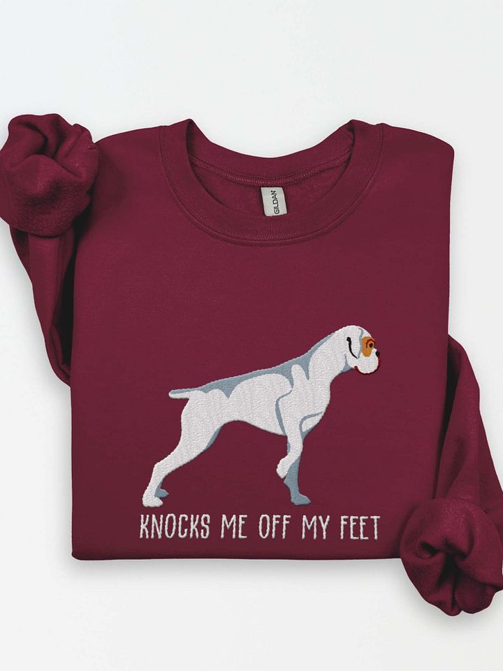 Knocks Me Off My Feet Sweatshirt (Embroidered) of a Boxer(White) product image (1)