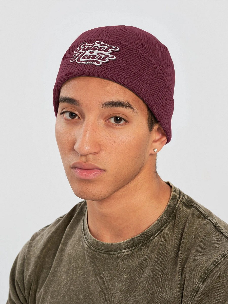 Sweet Heart Embroidered Organic Cotton Ribbed Beanie product image (3)