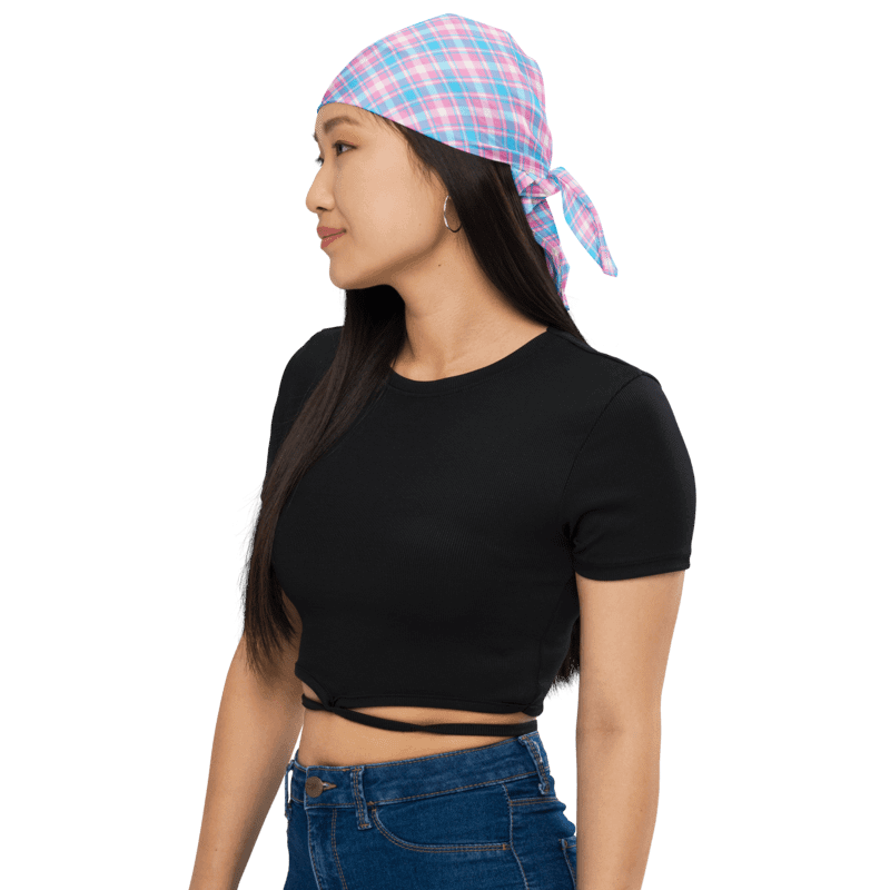 Baby Blue, Pink, and White Plaid Bandana product image (1)