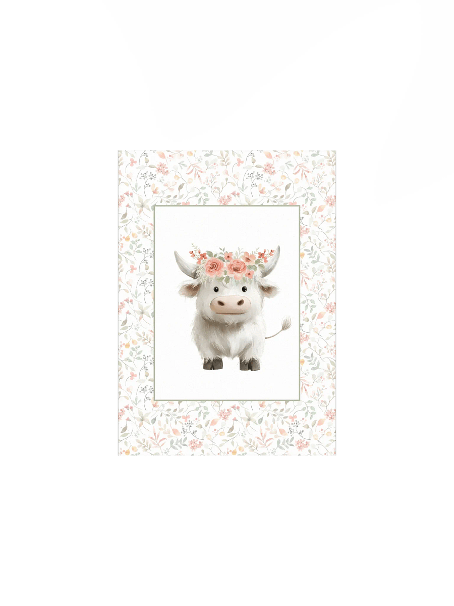 Cute White Highland Cow with Florals Nursery Print product image (2)