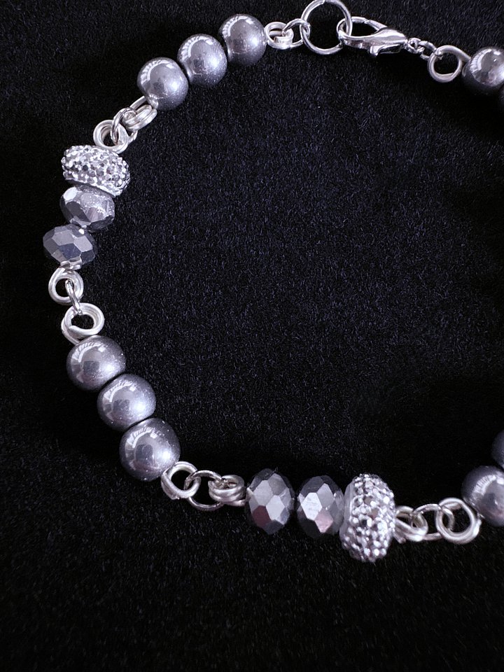 MFD-00277 | 7.5" Metallic-Look Beads Bracelet | Wire Wrapped Links | by Monique Faella Designs™ product image (2)