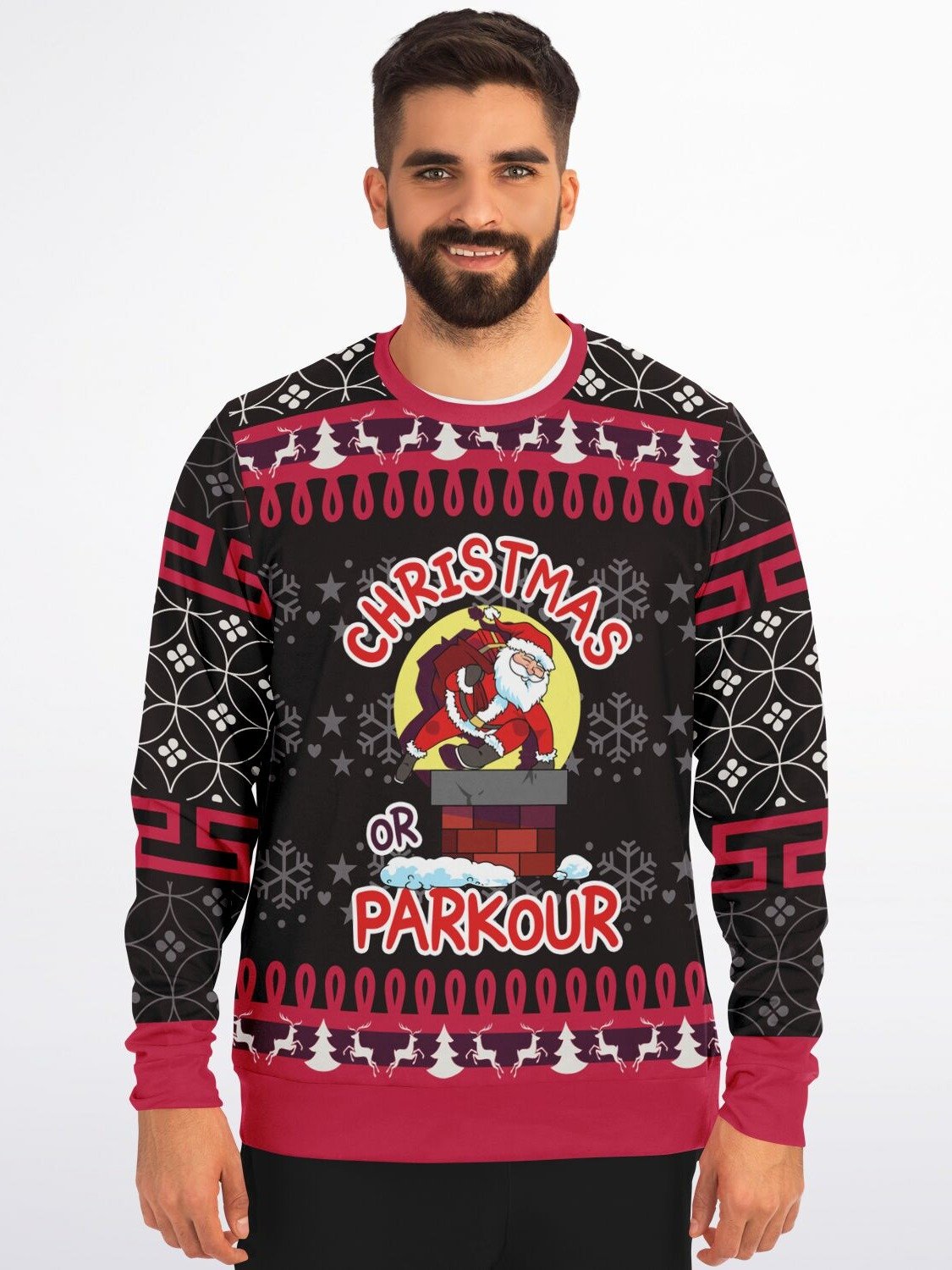 Santa Parkour Ugly Christmas Sweater | Funny Athletic Holiday Sweatshirt | Unique Winter Christmas Party Outfit product image (5)