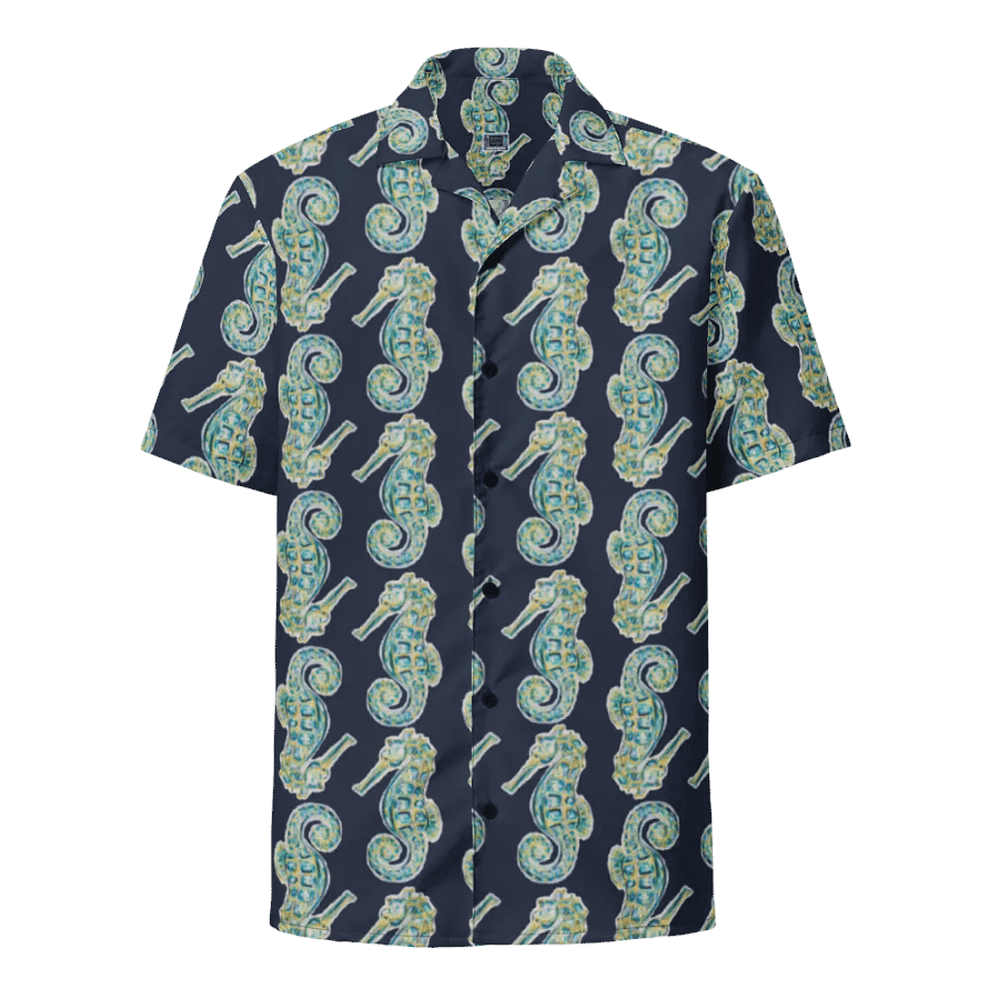 Women's | Ocean Majesty | Painted Seahorses on Navy | Hawaiian Shirt | Coastal Cool & Bold Hues product image (2)