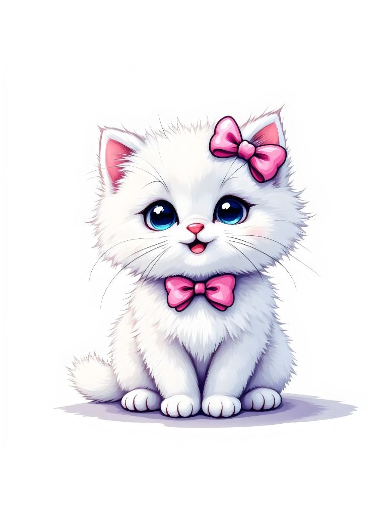 14 Adorable Fluffy Kitten with Pink Bows – Cute Cat Art for Animal Lovers - Kitten clipart collection product image (7)