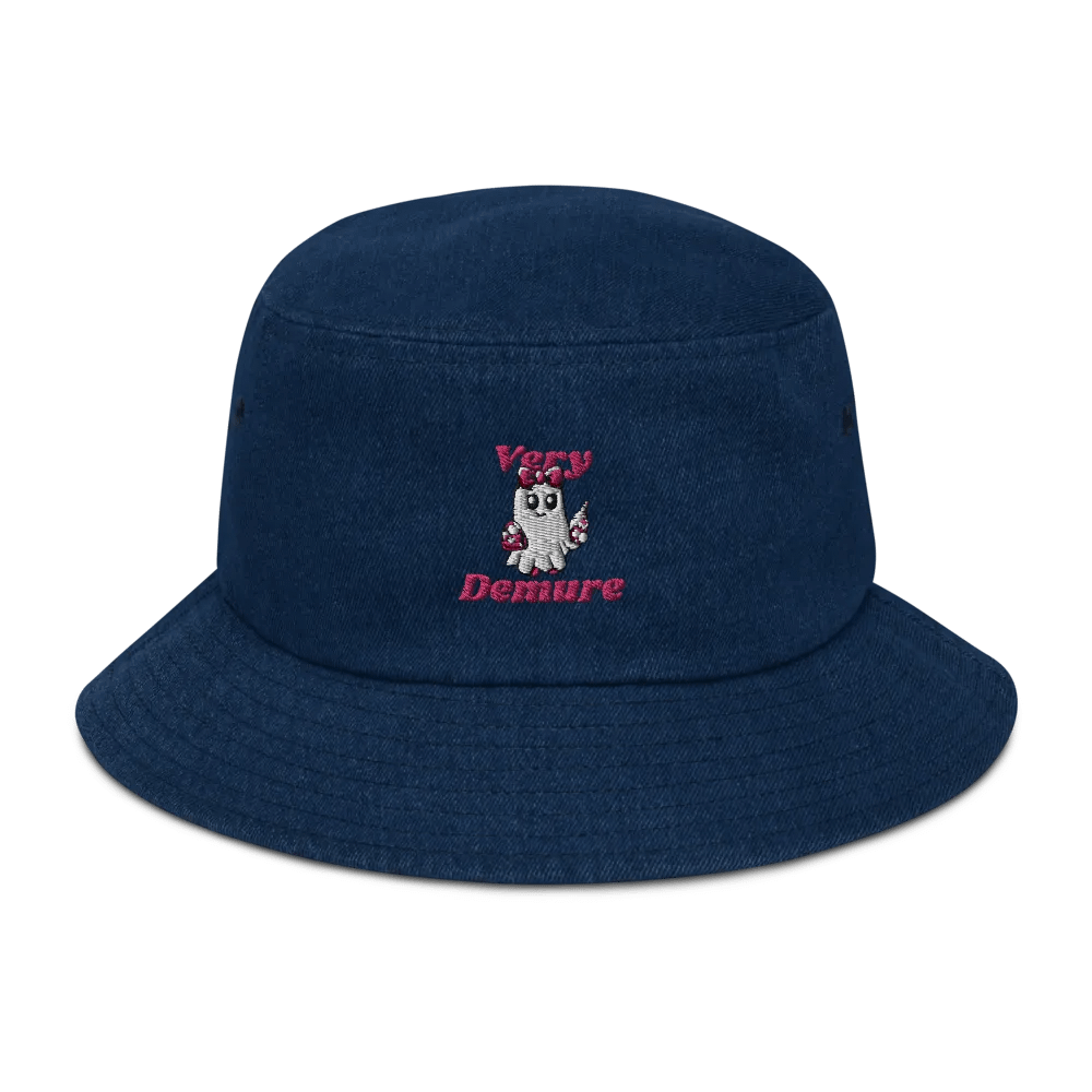 Very Demure Cute Ghost Embroidered Denim Bucket Hat product image (1)