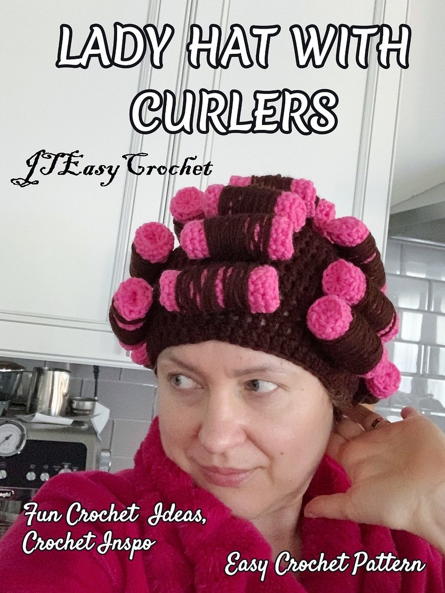 Crazy Cat Lady Hat Crochet Pattern, Crochet Curler Wig Hat Pattern, Beautician Cap with Foam Rollers, ALL Sizes product image (8)