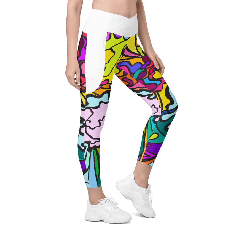 Psychedelic Fusion Crossover Leggings with Pockets - Wave at Sunset product image (2)