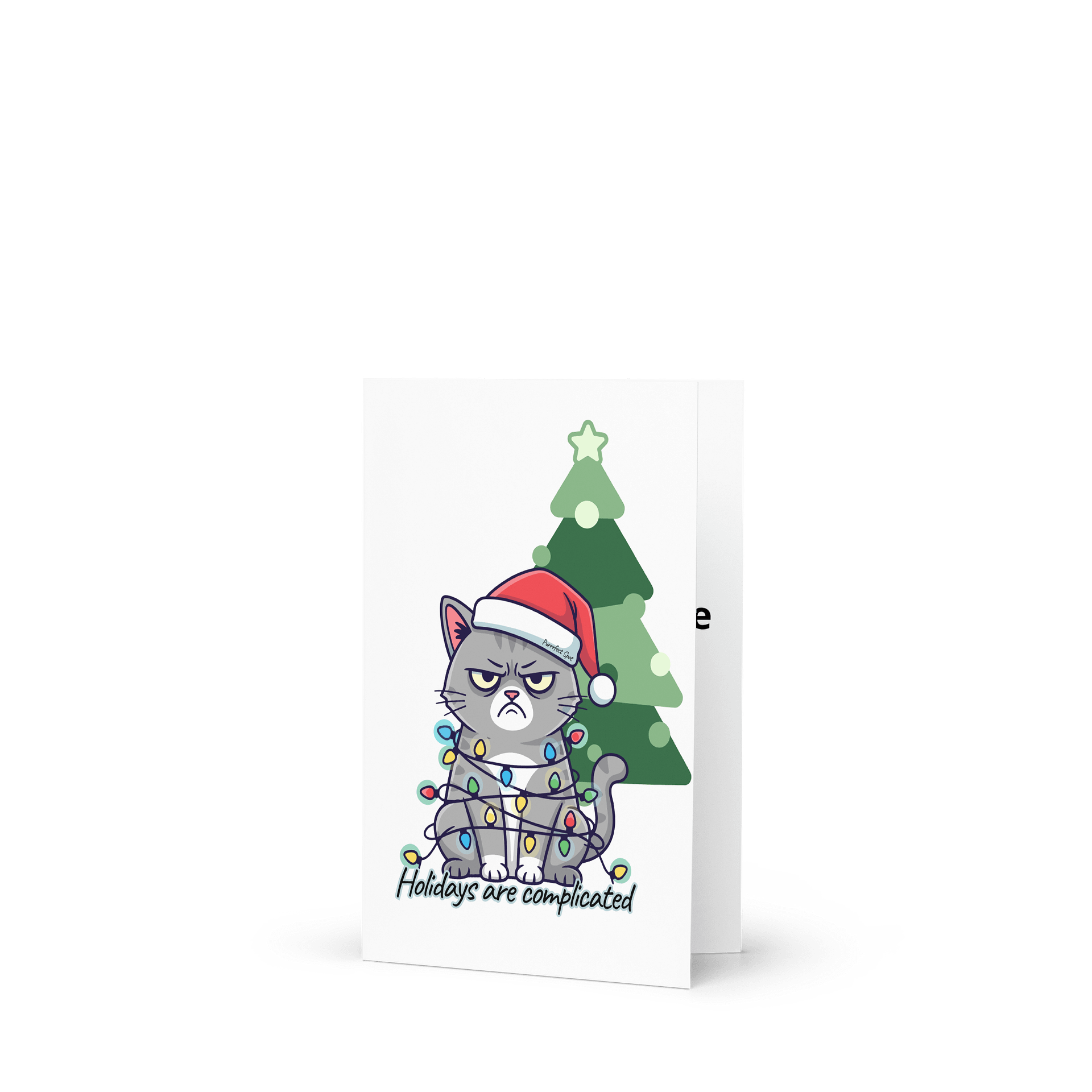 Holidays Are Complicated” Funny Grumpy Cat Christmas Card – Cute Cat Tangled in Lights – Holiday Greeting Card with Envelope product image (4)