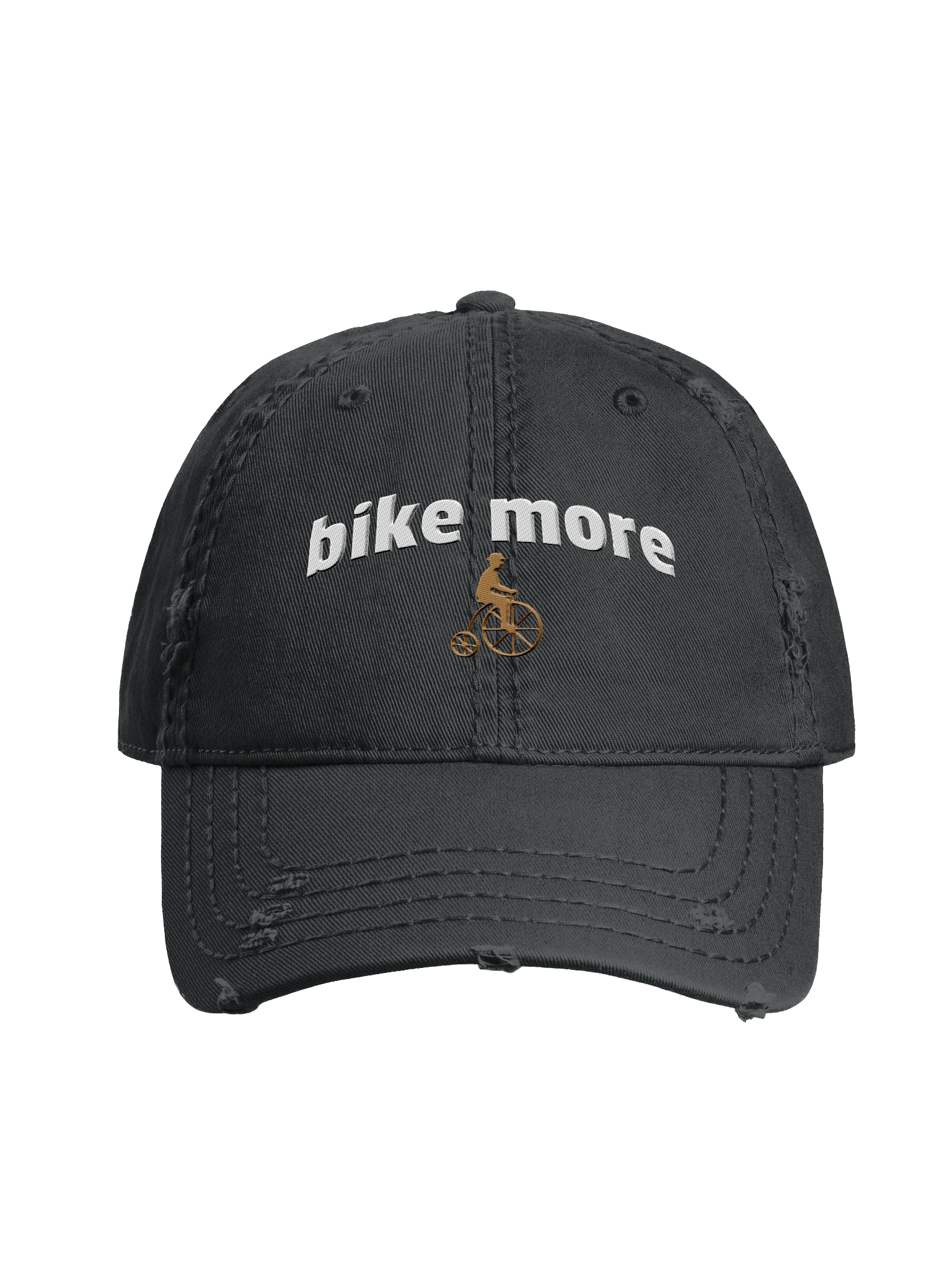 Bike More Embroidered Distressed Hat – Vintage Penny-Farthing Cycling Hat, Retro Bicycle Cap, Bike Lover Gift product image (2)